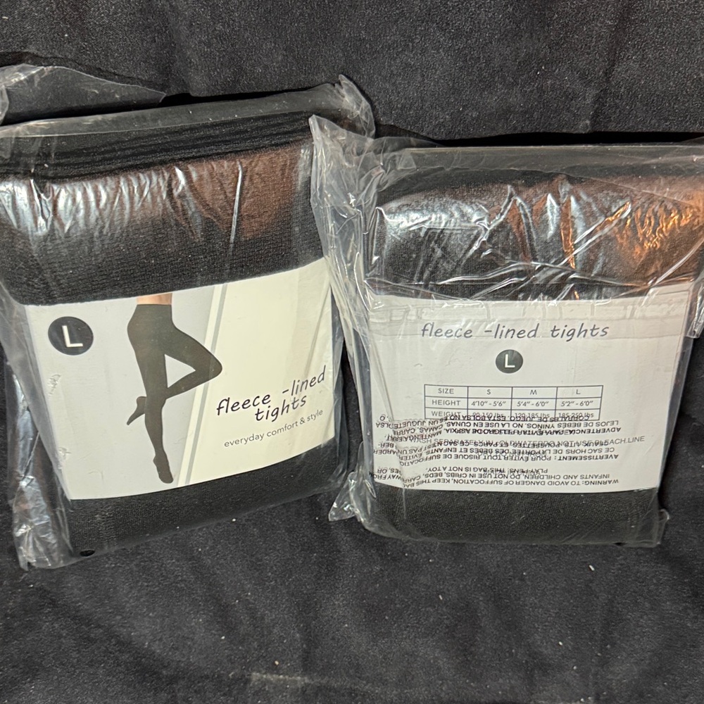 Black Fleece-Lined Tights brand new size large 2 prs